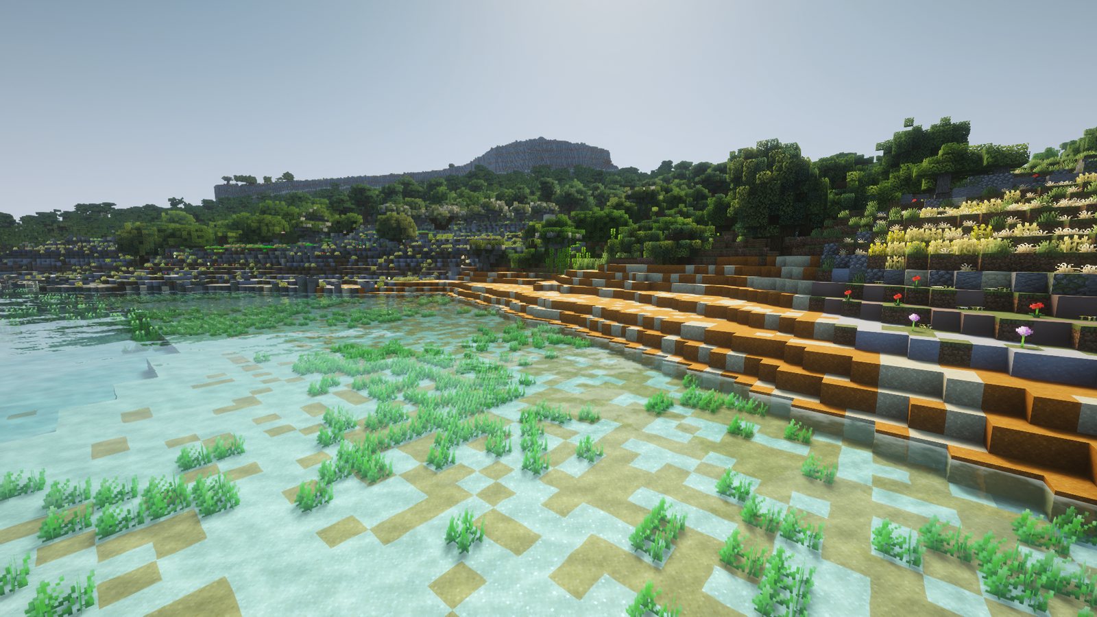 The boulder shore beside San Blas beach in Malta in Minecraft (shaders, test area)