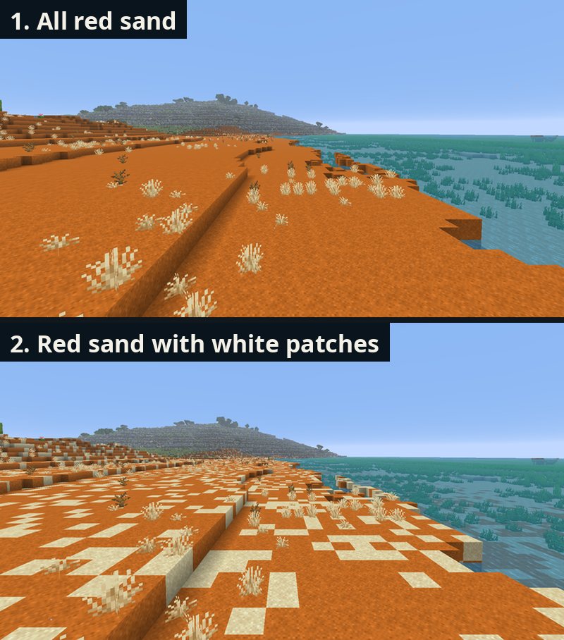 Work in progress (earlier test, not final). Ramla l-Ħamra: 1. all red sand, 2. red sand with soft white patches