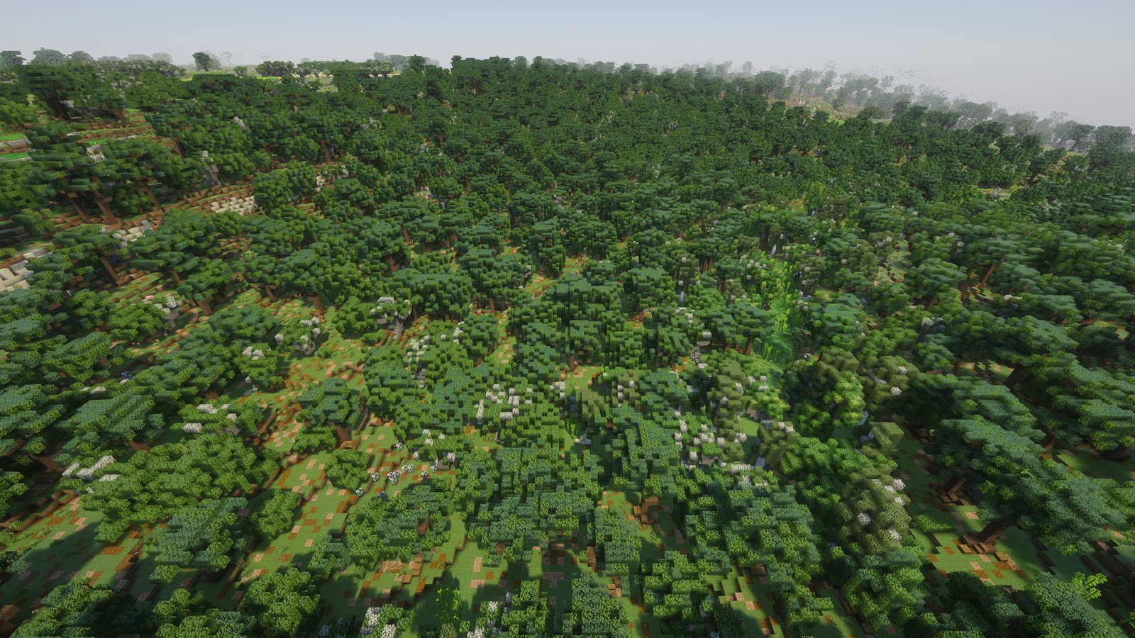 Buskett woods from 60 m up in Malta in Minecraft, as in the current world