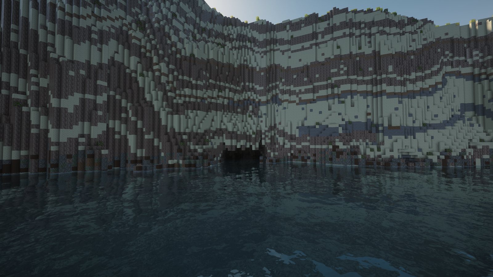 The wide, low sea mouth of the Inland Sea tunnel, seen from the open sea