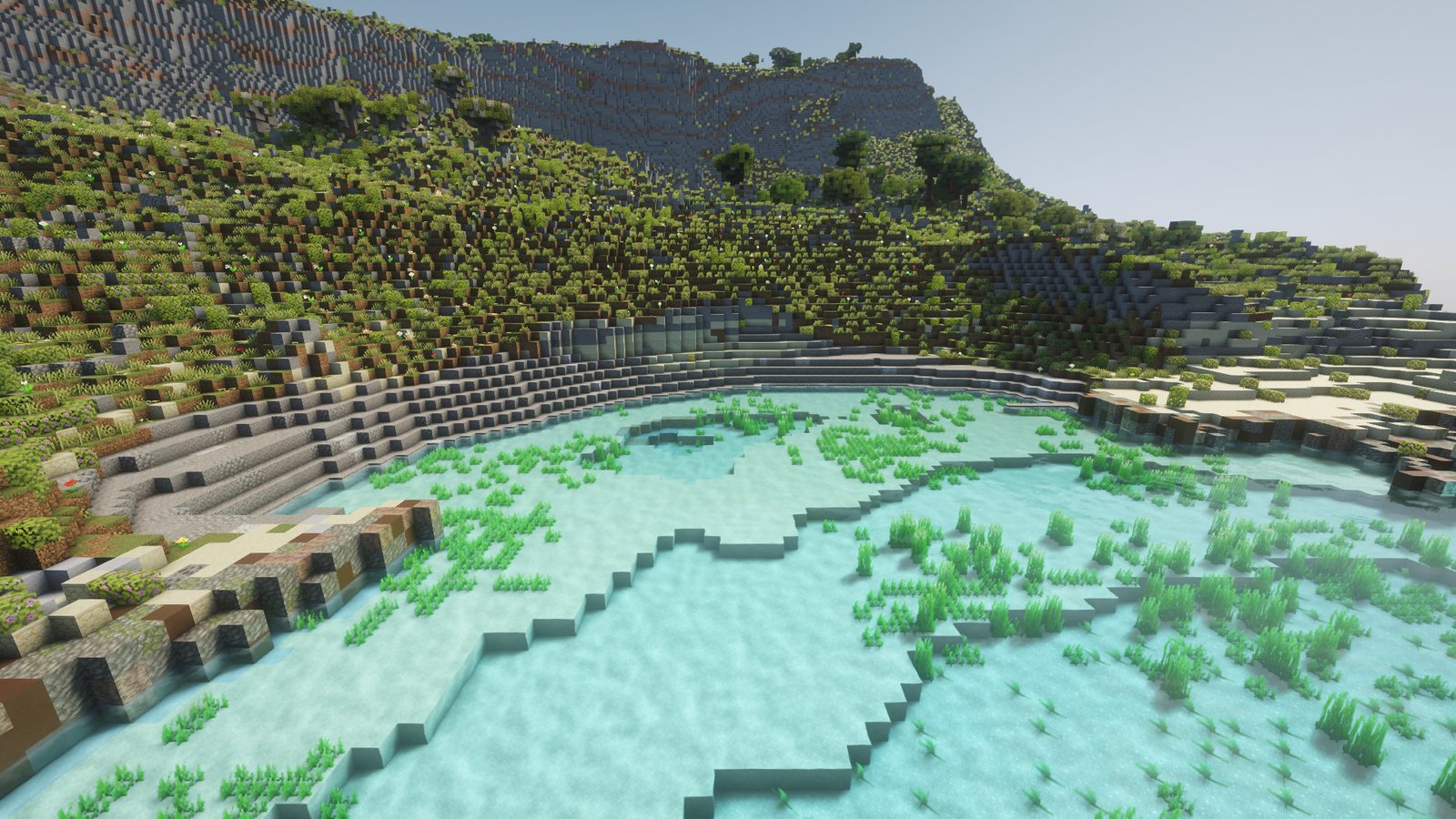 Fomm ir-Riħ pebble beach in Malta in Minecraft (shaders, test area)