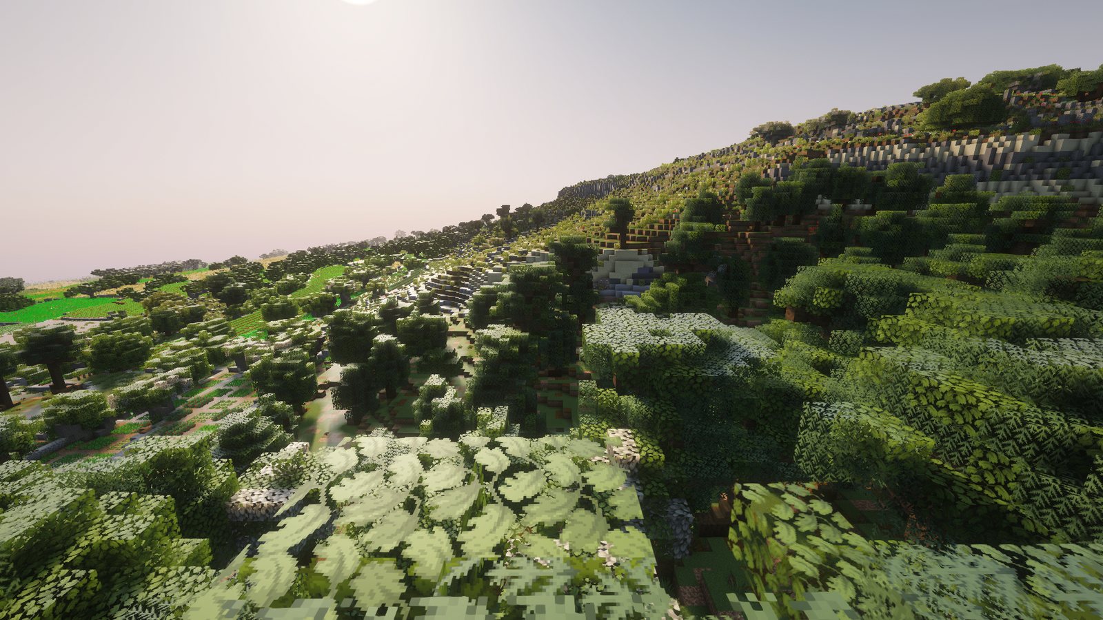 The għargħar wood at Ta' Pennellu, the dark cone-shaped trees on the slope of Wied il-Miżieb, in Malta in Minecraft