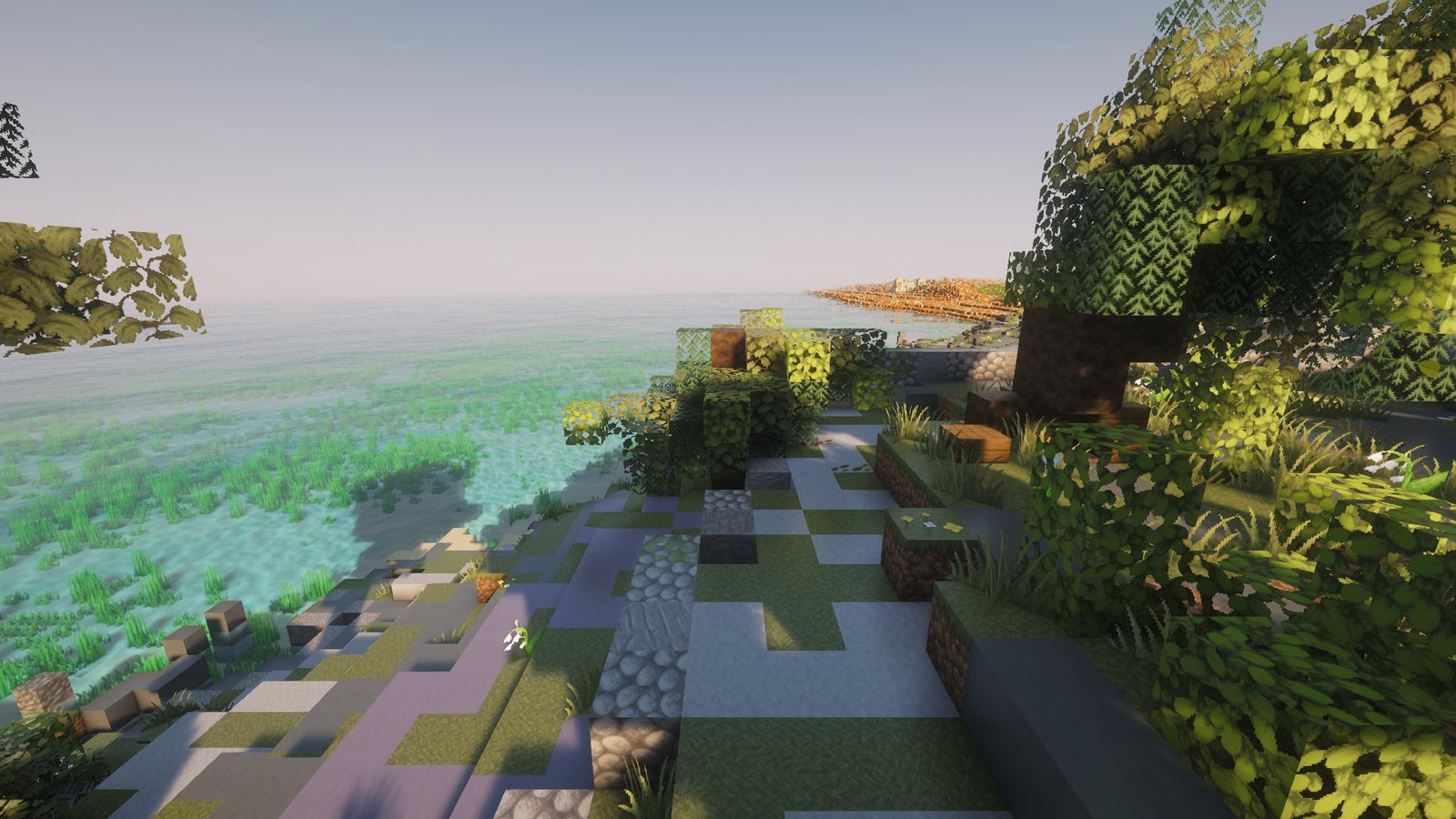 A small tamarisk leaning inland on the shore at Ramla, Gozo, in Malta in Minecraft