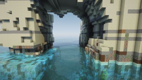 Looking north through the restored Azure Window in Malta in Minecraft
